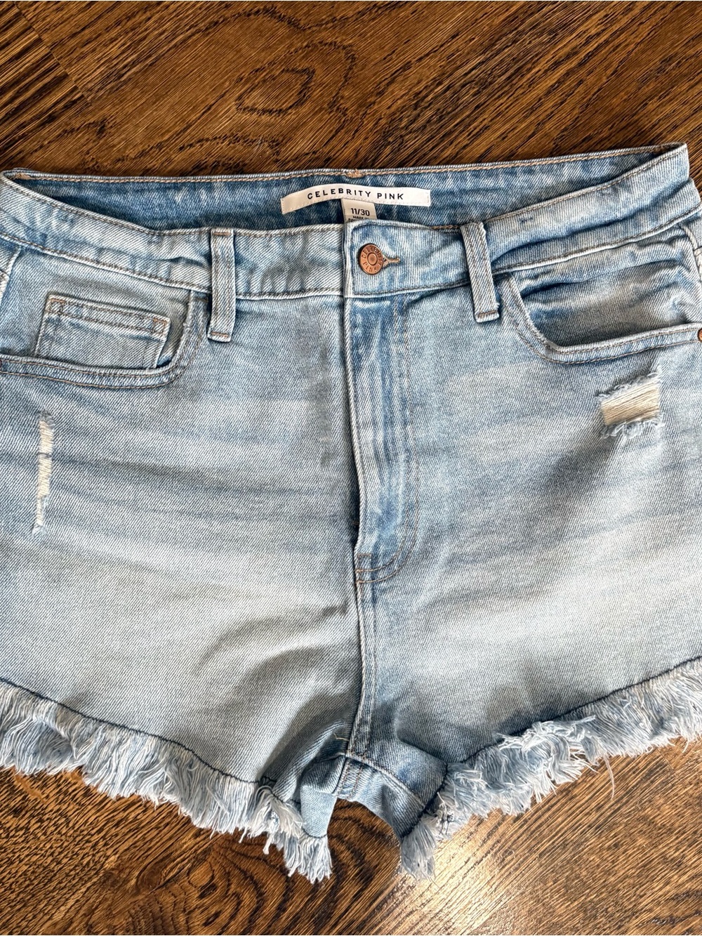 Celebrity Pink Faded Light Blue Denim Cutoff Shorts